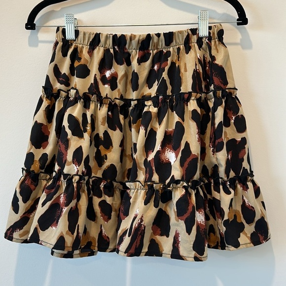 Women’s Leopard Print Mini Skirt Ruffle Tiered Short Festival Bubble Hem Small - Picture 4 of 4